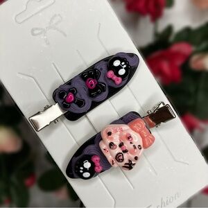 Emo Bunny & Charms Handmade Purple Cream Glue Hair Clip Set